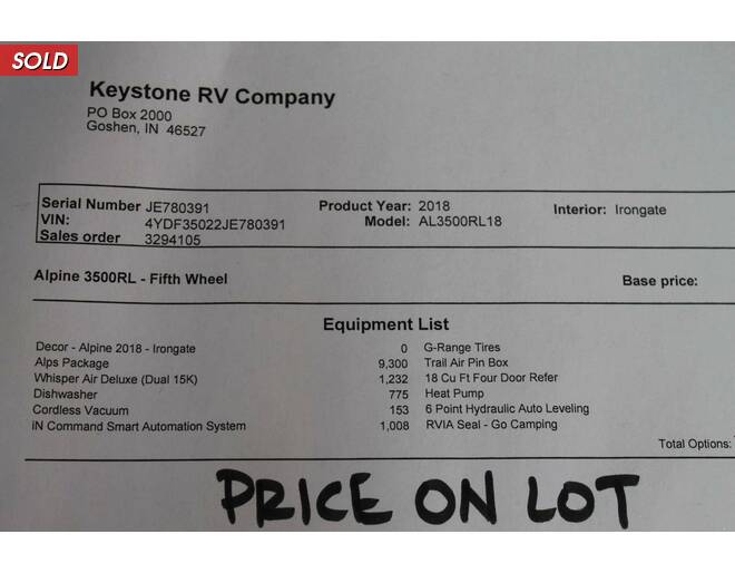 2018 Keystone Alpine 3500RL Fifth Wheel at Big Adventure RV STOCK# AL18192 Photo 48