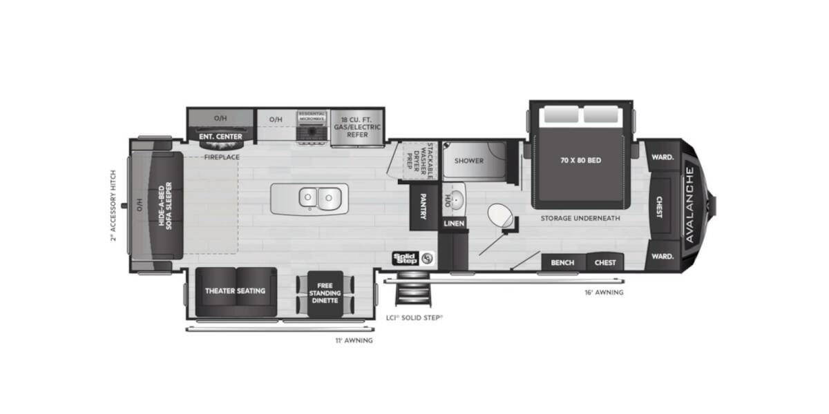 2021 Keystone Avalanche 312RS Fifth Wheel at Big Adventure RV STOCK# KA21008 Floor plan Layout Photo