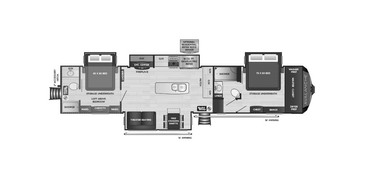 2022 Keystone Avalanche 390DS Fifth Wheel at Big Adventure RV STOCK# AV22735 Floor plan Layout Photo